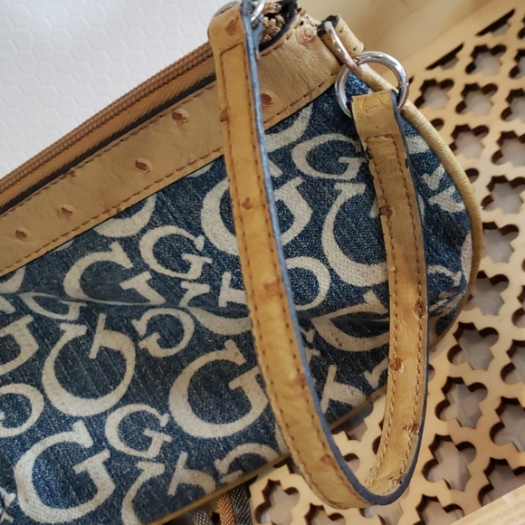 Guess Signature Bling Denim Wristlet Clutch Purse - Picture 6 of 7